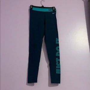 teal nike pro fleece , “just do it” leggings
